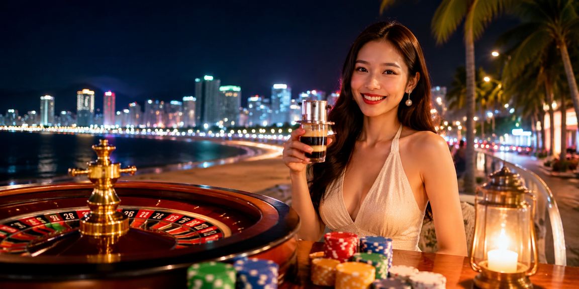 Người dùng Nha Trang chơi Roulette trực tuyến bên tách cà phê trong không gian nghỉ dưỡng